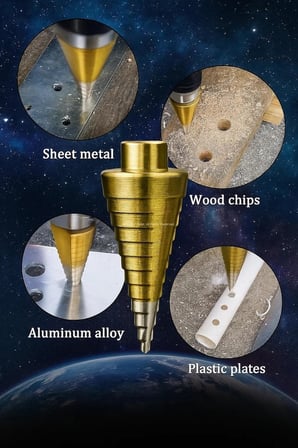 Kademeli Matkap Ucu, HSS, Titanyum Nitrür Kaplamalı, 4-12 mm, Metal, Sac, Alüminyum, Plastik İçin, Uzun Ömürlü, Pürüzsüz, Delik Açma, Yüksek Performans, Tüm Matkaplara Uyumlu