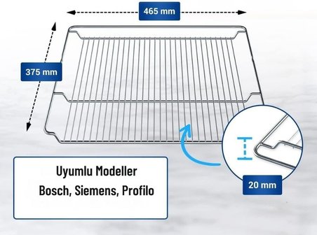 Ankastre Fırın Tel Izgara, Bosch, Siemens, Profilo ile Uyumlu 465x375 mm