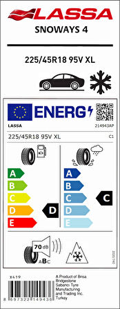 Lassa 225/45R18 95V Xl Snoways 4 M+S D-C-70 Kış Oto Lastiği (Üretim Yılı: 2025)