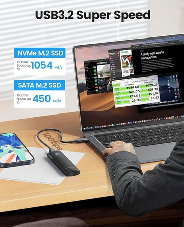 Orico USB 10Gbps M.2 NVMe &amp; SATA SSD Harici Kutu, Toolless Tasarım, Alüminyum Soğutuculu Enclosure, 2230–2280 Uyumlu, 4TB Destekli Yüksek Hızlı SSD Dönüştürücü | 1187