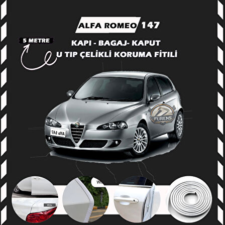 Alfa Romeo 147 Oto Araç Kapı Koruma Fitili 5metre Parlak Beyaz Renk