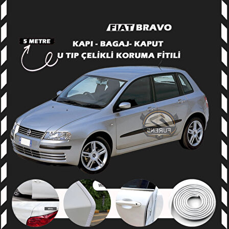 Fiat Bravo Oto Araç Kapı Koruma Fitili 5metre Parlak Beyaz Renk
