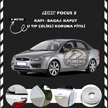 Ford Focus 2 Oto Araç Kapı Koruma Fitili 5metre Parlak Beyaz Renk