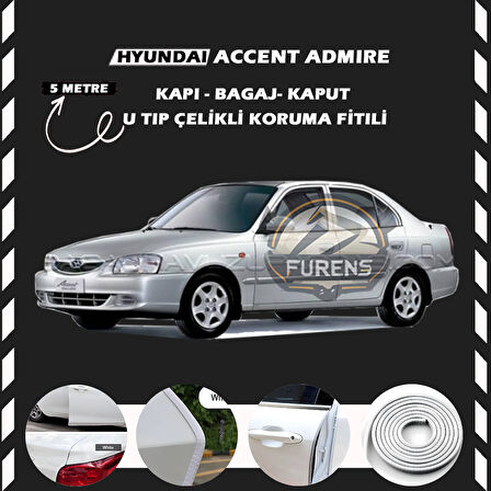 Hyunda Accent Admire Oto Araç Kapı Koruma Fitili 5metre Parlak Beyaz Renk
