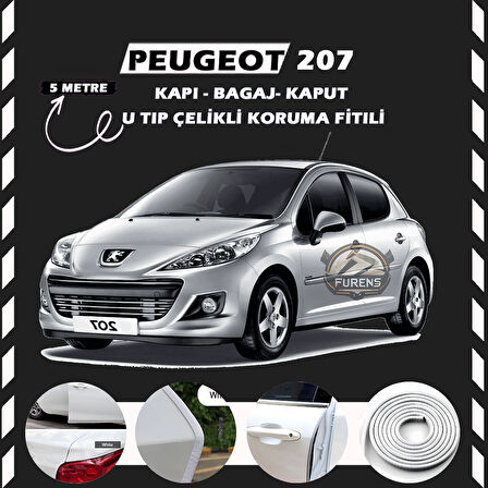 Peugeot 207 Oto Araç Kapı Koruma Fitili 5metre Parlak Beyaz Renk