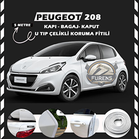 Peugeot 208 Oto Araç Kapı Koruma Fitili 5metre Parlak Beyaz Renk