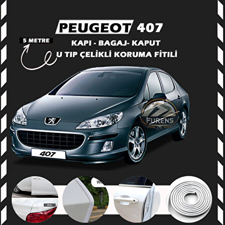 Peugeot 407 Oto Araç Kapı Koruma Fitili 5metre Parlak Beyaz Renk