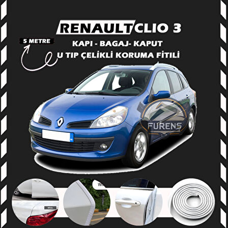 Renault Clio 3 Oto Araç Kapı Koruma Fitili 5metre Parlak Beyaz Renk