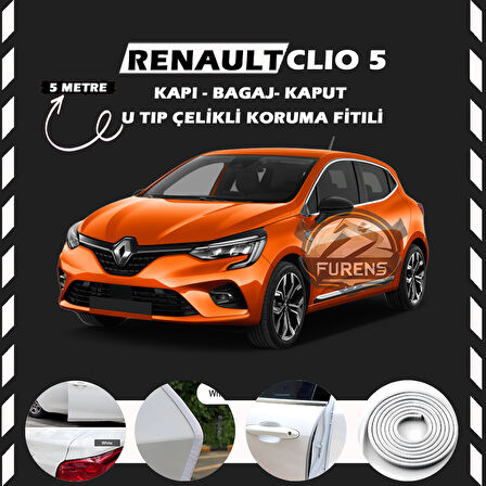 Renault Clio 5 Oto Araç Kapı Koruma Fitili 5metre Parlak Beyaz Renk