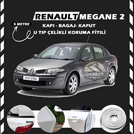 Renault Megane 2 Oto Araç Kapı Koruma Fitili 5metre Parlak Beyaz Renk