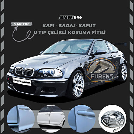 Bmw E46 Oto Araç Kapı Koruma Fitili 5metre Parlak Gri Renk
