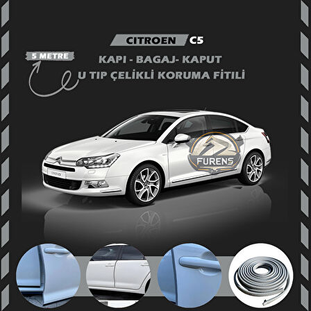 Citroen C5 Oto Araç Kapı Koruma Fitili 5metre Parlak Gri Renk