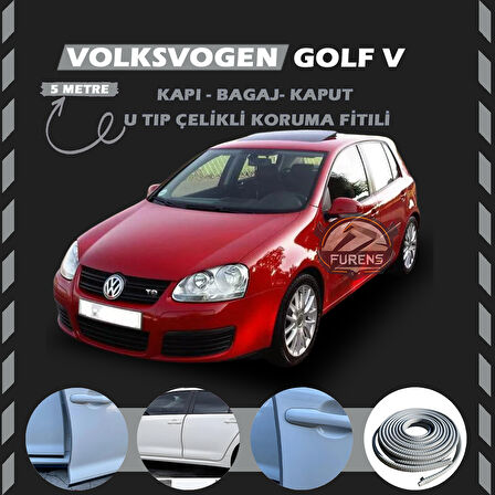 Volksvogen Golf 5 Oto Araç Kapı Koruma Fitili 5metre Parlak Gri Renk
