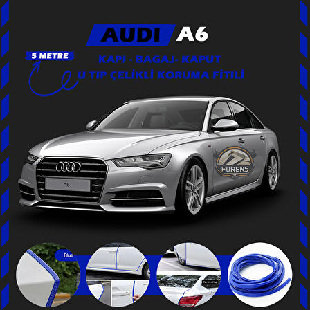 Audi A6  Oto Araç Kapı Koruma Fitili 5metre Parlak Mavi Renk