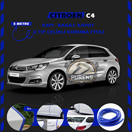 Citroen C4 Oto Araç Kapı Koruma Fitili 5metre Parlak Mavi Renk