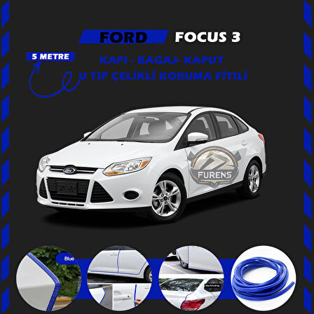 Ford Focus 3 Oto Araç Kapı Koruma Fitili 5metre Parlak Mavi Renk