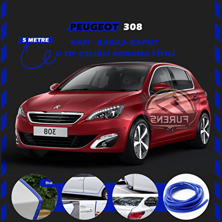Peugeot 308 Oto Araç Kapı Koruma Fitili 5metre Parlak Mavi Renk