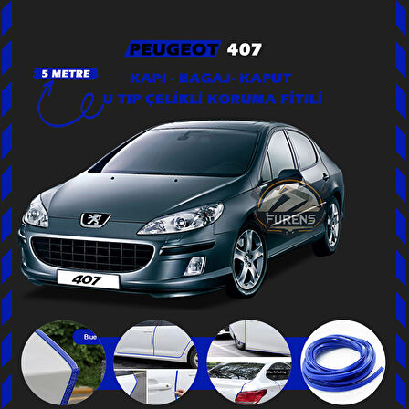 Peugeot 407 Oto Araç Kapı Koruma Fitili 5metre Parlak Mavi Renk