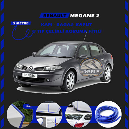 Renault Megane 2 Oto Araç Kapı Koruma Fitili 5metre Parlak Mavi Renk