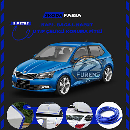 Skoda Fabia Oto Araç Kapı Koruma Fitili 5metre Parlak Mavi Renk