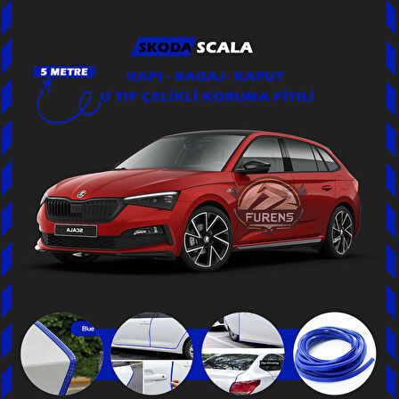 Skoda Scala Oto Araç Kapı Koruma Fitili 5metre Parlak Mavi Renk