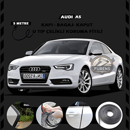 Audi A5 Oto Araç Kapı Koruma Fitili 5metre Parlak Siyah Renk