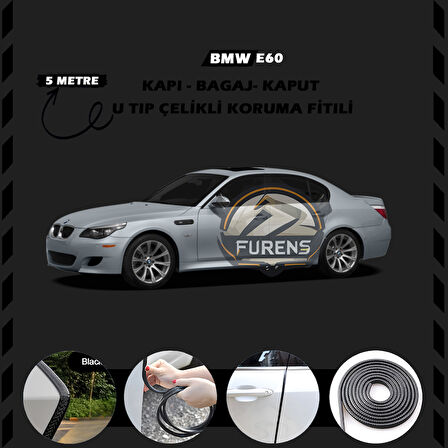 Bmw E60 Oto Araç Kapı Koruma Fitili 5metre Parlak Siyah Renk