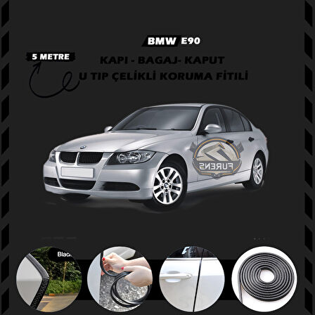 Bmw E90 Oto Araç Kapı Koruma Fitili 5metre Parlak Siyah Renk