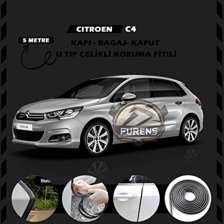 Citroen C4 Oto Araç Kapı Koruma Fitili 5metre Parlak Siyah Renk