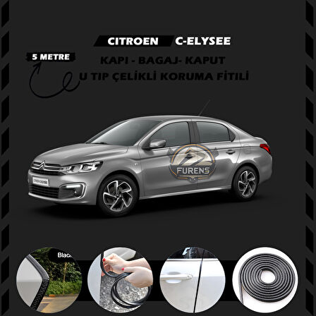 Citroen C-Elysee Oto Araç Kapı Koruma Fitili 5metre Parlak Siyah Renk