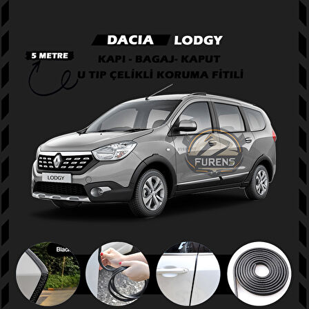 Dacia Lodgy Oto Araç Kapı Koruma Fitili 5metre Parlak Siyah Renk