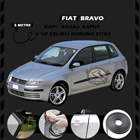 Fiat Bravo Oto Araç Kapı Koruma Fitili 5metre Parlak Siyah Renk