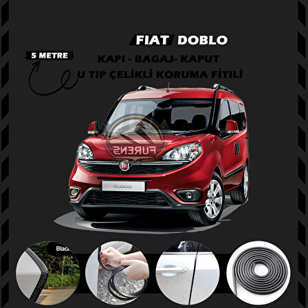 Fiat Doblo Oto Araç Kapı Koruma Fitili 5metre Parlak Siyah Renk