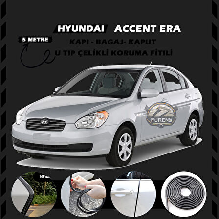 Hyundai Accent Era Oto Araç Kapı Koruma Fitili 5metre Parlak Siyah Renk