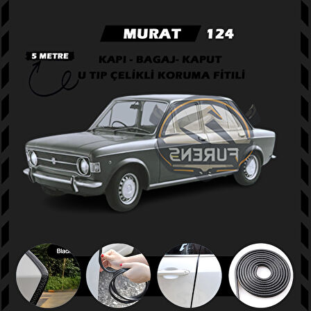 Murat 124 Oto Araç Kapı Koruma Fitili 5metre Parlak Siyah Renk
