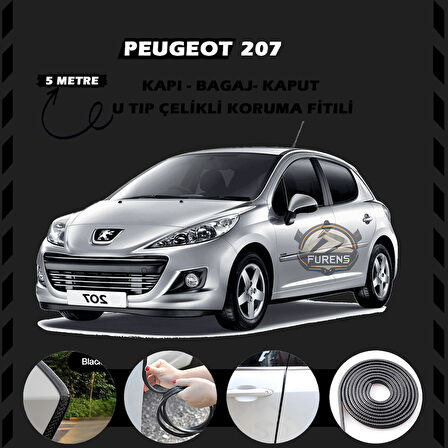Peugeot 207 Oto Araç Kapı Koruma Fitili 5metre Parlak Siyah Renk