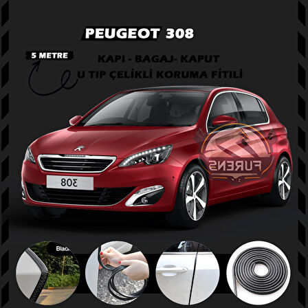 Peugeot 308 Oto Araç Kapı Koruma Fitili 5metre Parlak Siyah Renk