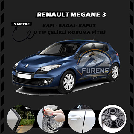 Renault Megane 3 Oto Araç Kapı Koruma Fitili 5metre Parlak Siyah Renk