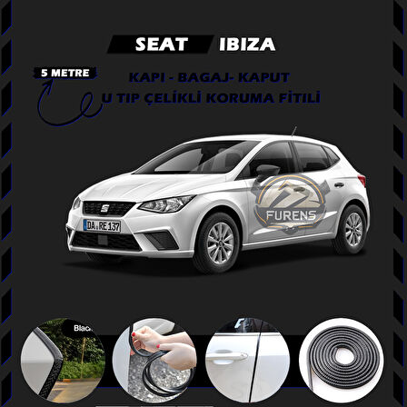 Seat Ibıza Oto Araç Kapı Koruma Fitili 5metre Parlak Siyah Renk