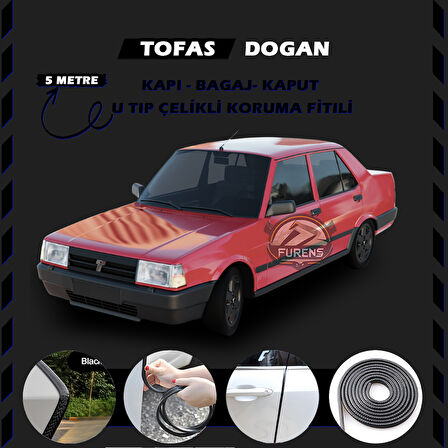 Tofaş Doğan Oto Araç Kapı Koruma Fitili 5metre Parlak Siyah Renk