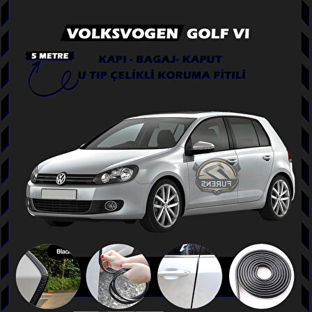 Volksvogen Golf 6 Oto Araç Kapı Koruma Fitili 5metre Parlak Siyah Renk