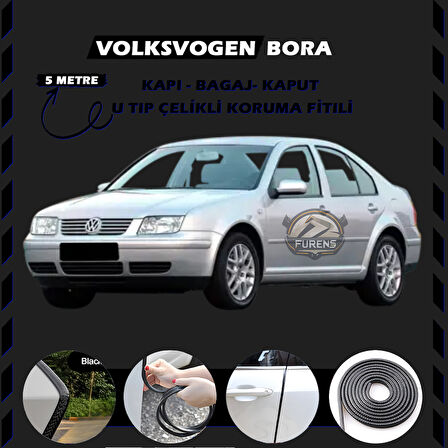Volksvogen Bora Oto Araç Kapı Koruma Fitili 5metre Parlak Siyah Renk