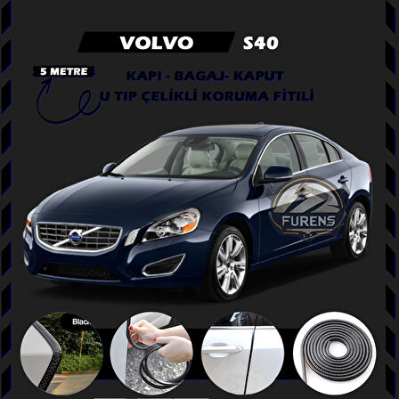 Volvo S40 Oto Araç Kapı Koruma Fitili 5metre Parlak Siyah Renk