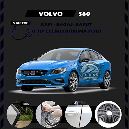 Volvo S60 Oto Araç Kapı Koruma Fitili 5metre Parlak Siyah Renk