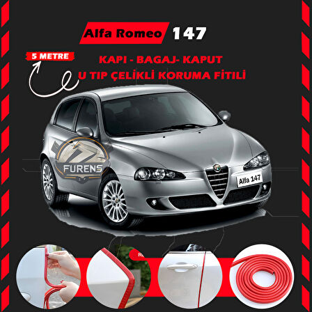 Alfa Romeo 147 Oto Araç Kapı Koruma Fitili 5metre Parlak Kırmızı Renk