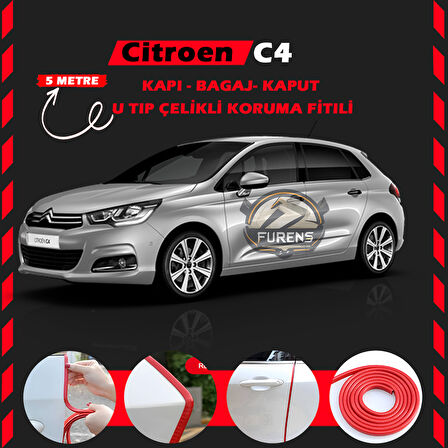 Citroen C4 Oto Araç Kapı Koruma Fitili 5metre Parlak Kırmızı Renk