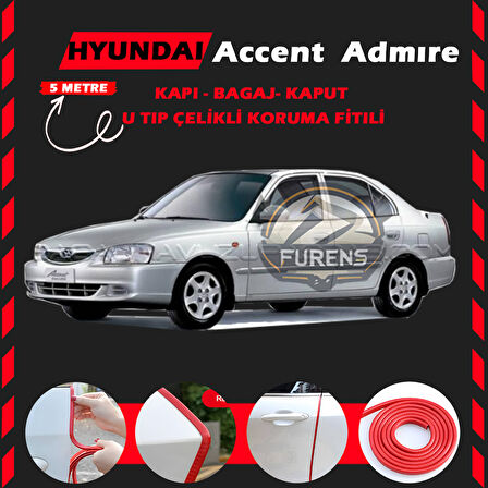 Hyunda Accent Admire Oto Araç Kapı Koruma Fitili 5metre Parlak Kırmızı Renk
