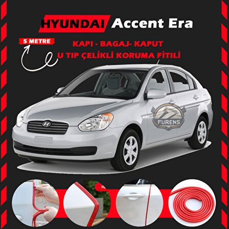 Hyundai Accent Era Oto Araç Kapı Koruma Fitili 5metre Parlak Kırmızı Renk
