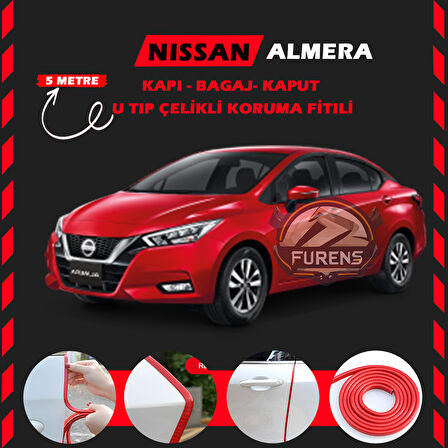 Nissan Almera Oto Araç Kapı Koruma Fitili 5metre Parlak Kırmızı Renk