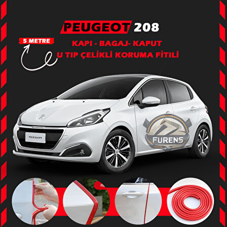 Peugeot 208 Oto Araç Kapı Koruma Fitili 5metre Parlak Kırmızı Renk
